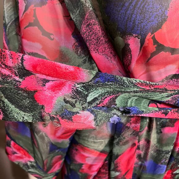 Vintage Georgette Trabolsi Floral Pink Purple Sheer Robe Sz-Small/Medium - Picture 9 of 11